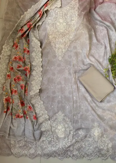 প্রিমিয়াম সুতি ড্রেস {Ash Color} secondary