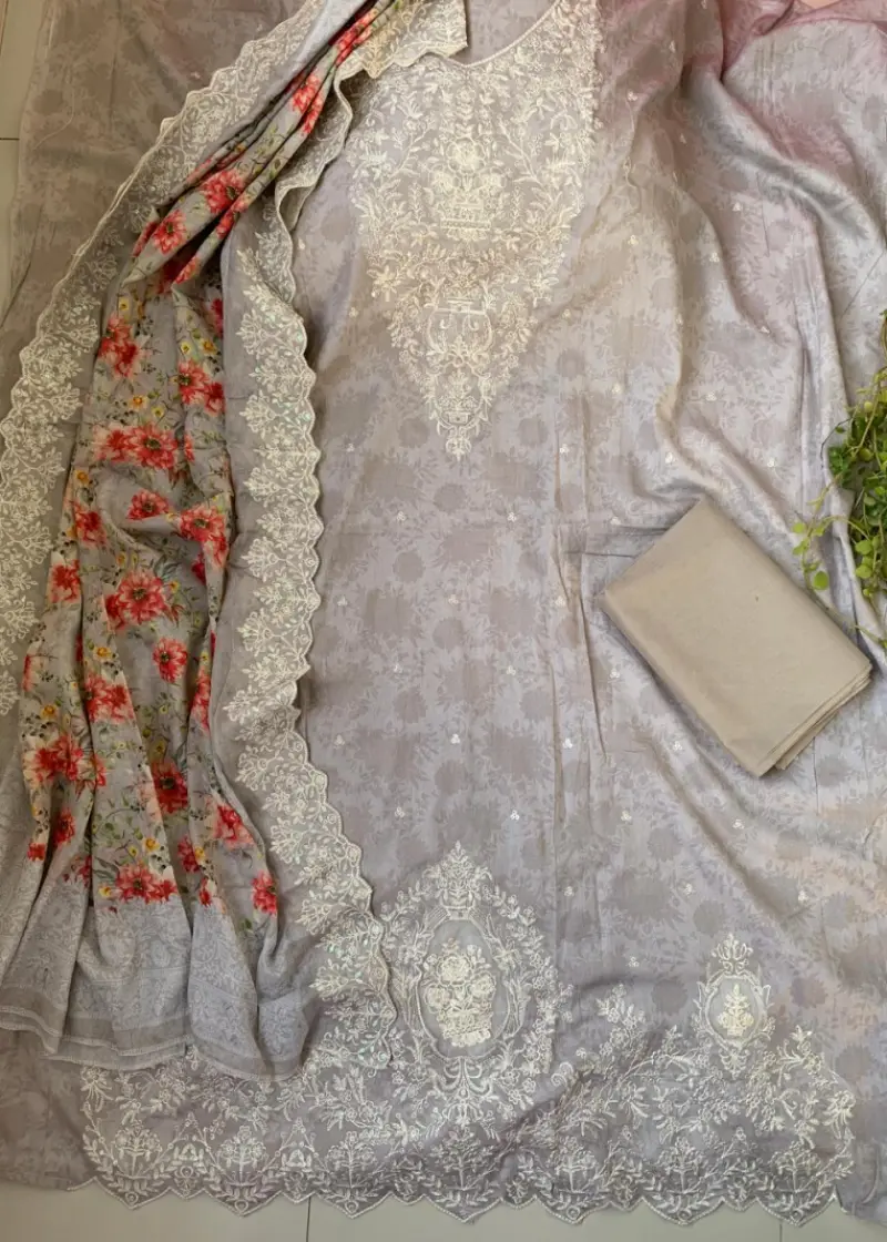 প্রিমিয়াম সুতি ড্রেস {Ash Color}